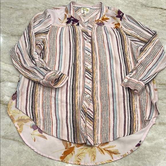 Anthropologie | Fig & Flower Blouse | Pink Stripes‎ & Floral | Size Small - Picture 8 of 12